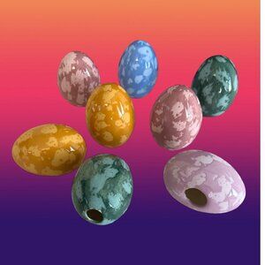 Set of 7 Speckled Ceramic Eggs – Multicolor Decorative Easter Eggs – Vintage 199